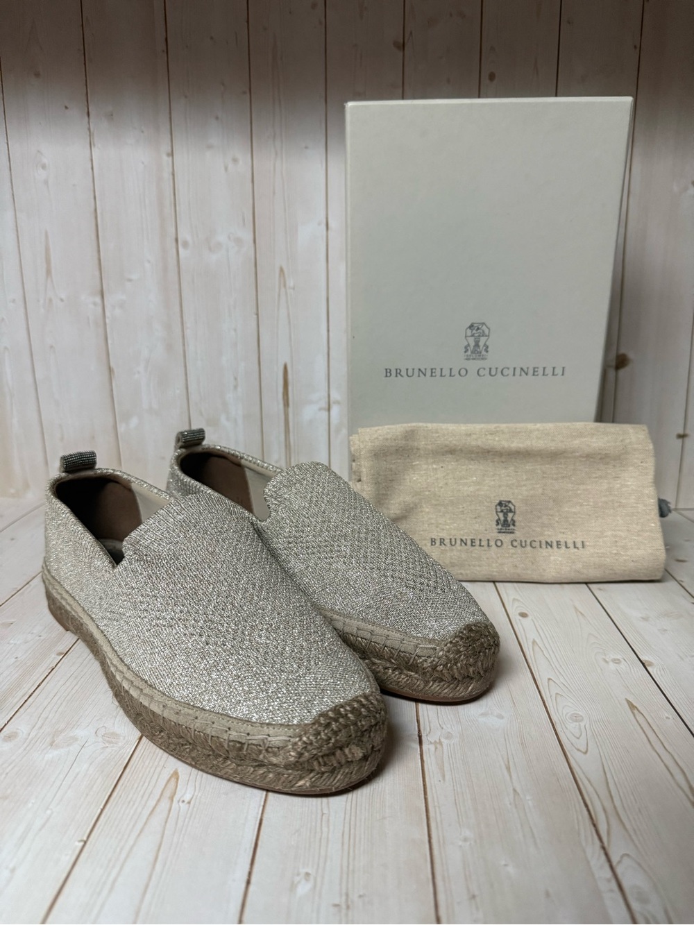 Brunello Cucinelli Monili Detail Metallic Espadrille Flats Sz 38 / 8 - Picture 1 of 12